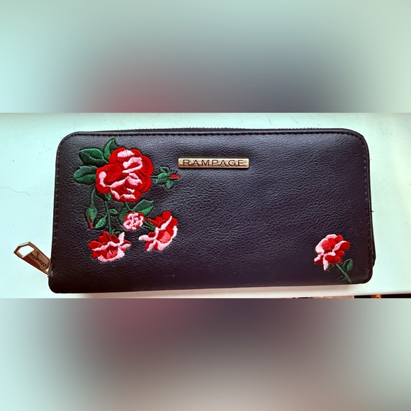 Rampage Black Wallet with Red Floral Design - Picture 1 of 6